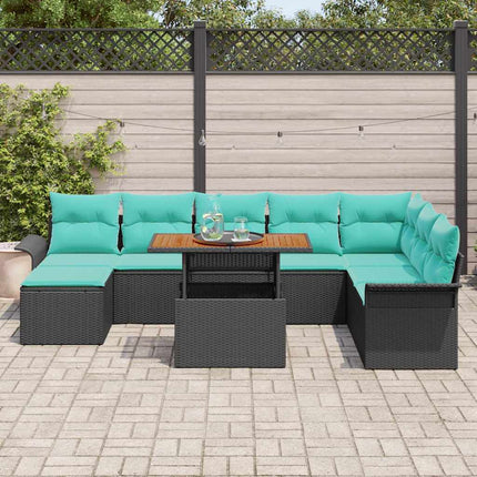 Trädgårdsoffset med lagring 9 pcs Svart Poly rattan