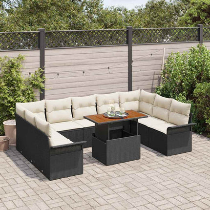 Trädgårdsoffset med lagring 10 pcs Svart Poly rattan