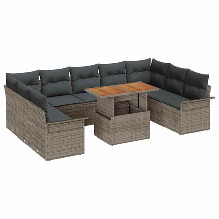 Trädgårdsoffset med lagring 10 pcs Grå Poly rattan