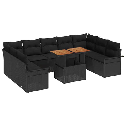 Trädgårdsoffset med lagring 10 pcs Svart Poly rattan