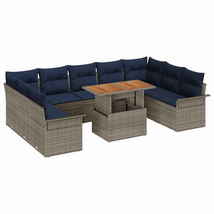 Trädgårdsoffset med lagring 10 pcs Grå Poly rattan