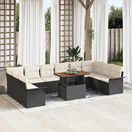 Trädgårdsoffset med lagring 9 pcs Svart Poly rattan