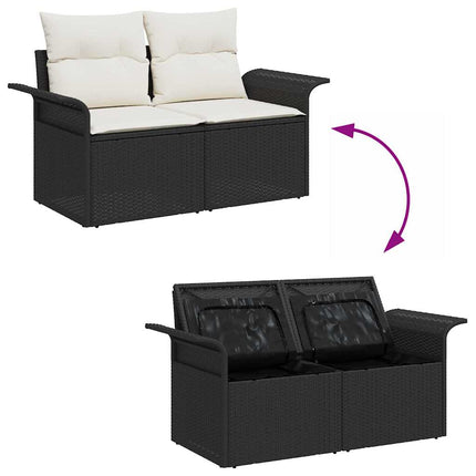 Trädgårdsoffset med lagring 9 pcs Svart Poly rattan