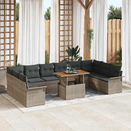 Trädgårdsoffset med lagring 9 pcs Grå Poly rattan