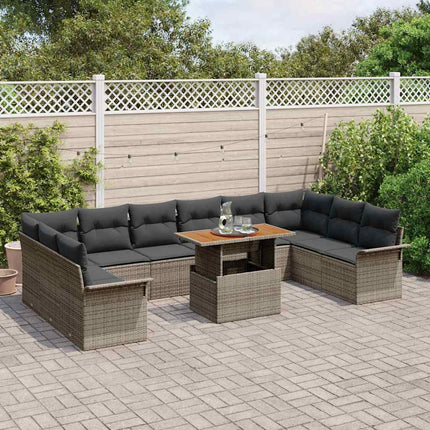 Trädgårdsoffset med lagring 9 pcs Grå Poly rattan