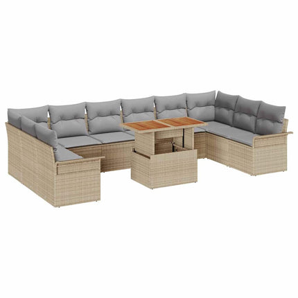 Trädgårdsoffset med lagring 9 pcs Beige Poly rattan