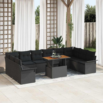 Trädgårdsoffset med lagring 9 pcs Svart Poly rattan