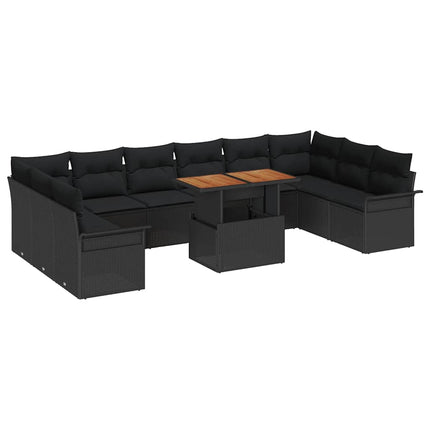Trädgårdsoffset med lagring 9 pcs Svart Poly rattan