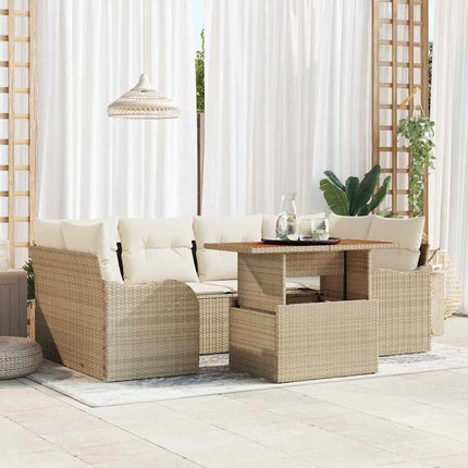 Trädgårdsoffset med lagring 7 pcs Beige Poly rattan