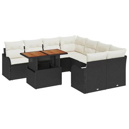 Trädgårdsoffset 9 st Svart Poly rattan