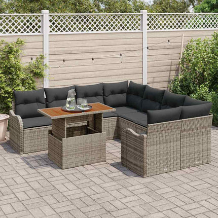 Trädgårdsoffset med lagring 9 pcs Grå Poly rattan