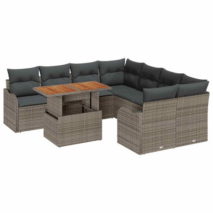 Trädgårdsoffset med lagring 9 pcs Grå Poly rattan