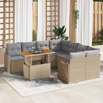 Trädgårdsoffset 9 st Beige Poly rattan