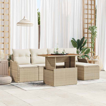 Trädgårdsoffset med lagring 6 pcs Beige Poly rattan