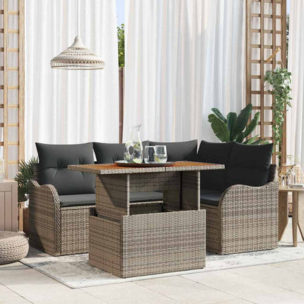 Trädgårdsoffset med lagring 5 pcs Grå Poly rattan