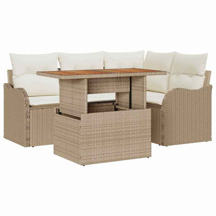 Trädgårdsoffset med lagring 5 pcs Beige Poly rattan