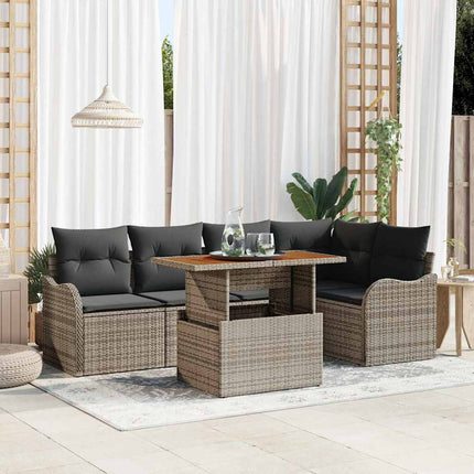 Trädgårdsoffset med lagring 6 pcs Grå Poly rattan