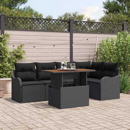 Trädgårdsoffset med lagring 6 pcs Svart Poly rattan
