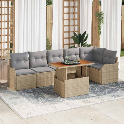 Trädgårdsoffset med lagring 7 pcs Beige Poly rattan