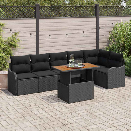 Trädgårdsoffset med lagring 7 pcs Svart Poly rattan