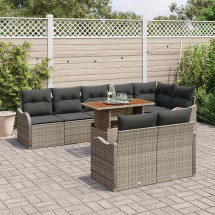 Trädgårdsoffset med lagring 9 pcs Grå Poly rattan