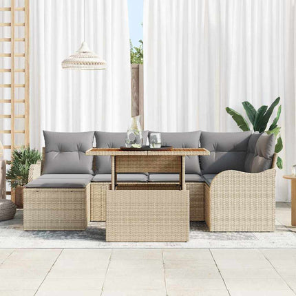 Trädgårdsoffset med lagring 7 pcs Beige Poly rattan