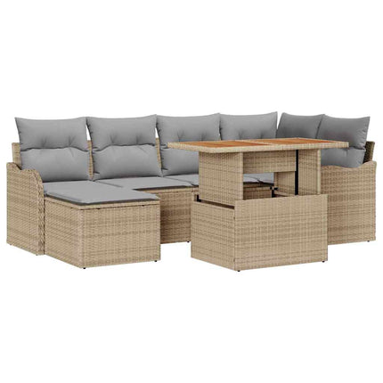 Trädgårdsoffset 7 st Beige Poly rattan