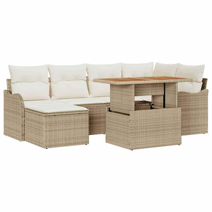 Trädgårdsoffset med lagring 7 pcs Beige Poly rattan