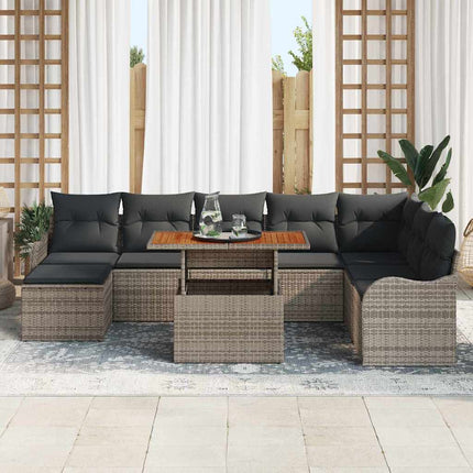 Trädgårdsoffset med lagring 9 pcs Grå Poly rattan