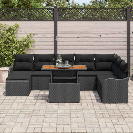 Trädgårdsoffset med lagring 9 pcs Svart Poly rattan