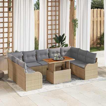 Trädgårdsoffset med lagring 10 pcs Beige Poly rattan