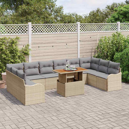 Trädgårdsoffset med lagring 11 pcs Beige Poly rattan