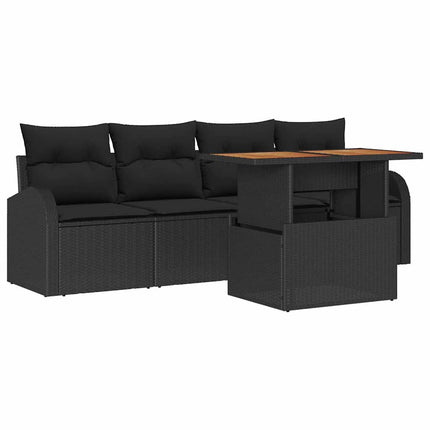 Trädgårdsoffset med lagring 5 pcs Svart Poly rattan