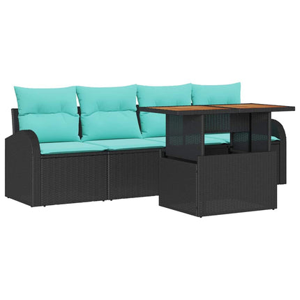 Trädgårdsoffset med lagring 5 pcs Svart Poly rattan
