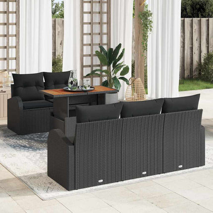 Trädgårdsoffset med lagring 6 pcs Svart Poly rattan