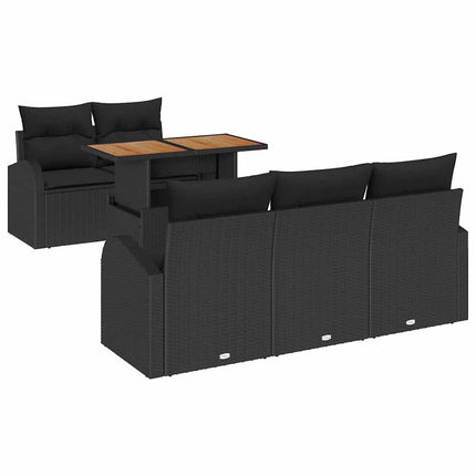 Trädgårdsoffset med lagring 6 pcs Svart Poly rattan