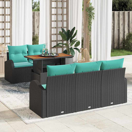 Trädgårdsoffset med lagring 6 pcs Svart Poly rattan