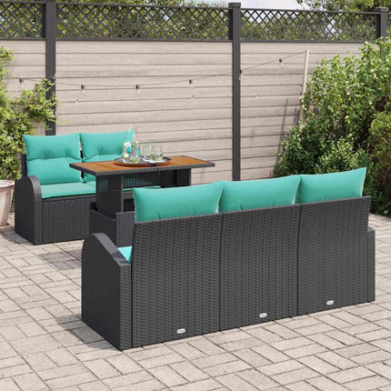 Trädgårdsoffset med lagring 6 pcs Svart Poly rattan