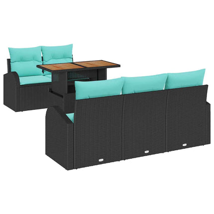 Trädgårdsoffset med lagring 6 pcs Svart Poly rattan