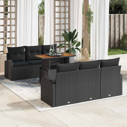Trädgårdsoffset med lagring 7 pcs Svart Poly rattan