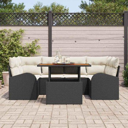 Trädgårdsoffset med lagring 7 pcs Svart Poly rattan