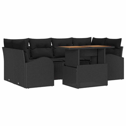 Trädgårdsoffset 7 st Svart Poly rattan