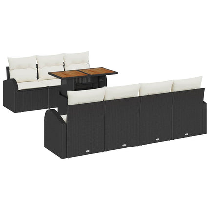 Trädgårdsoffset med lagring 8 pcs Svart Poly rattan