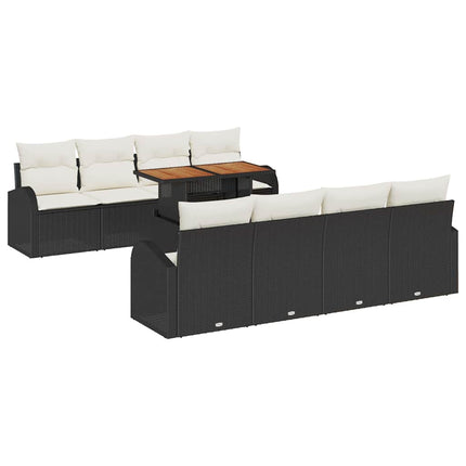 Trädgårdsoffset med lagring 9 pcs Svart Poly rattan