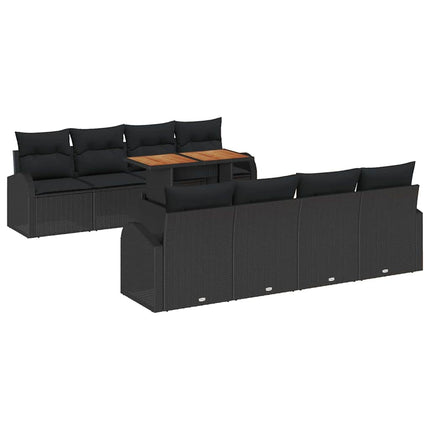 Trädgårdsoffset med lagring 9 pcs Svart Poly rattan
