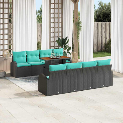 Trädgårdsoffset med lagring 9 pcs Svart Poly rattan