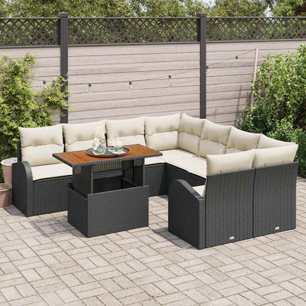 Trädgårdsoffset med lagring 9 pcs Svart Poly rattan