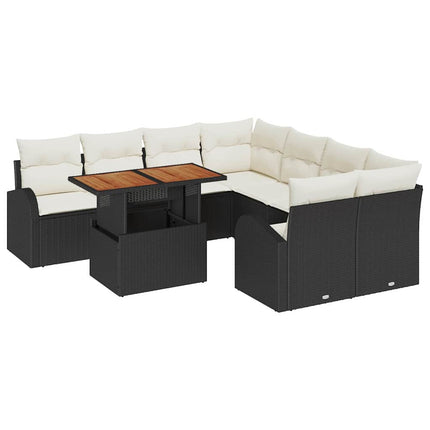 Trädgårdsoffset med lagring 9 pcs Svart Poly rattan