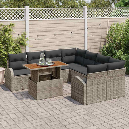 Trädgårdsoffset med lagring 9 pcs Grå Poly rattan