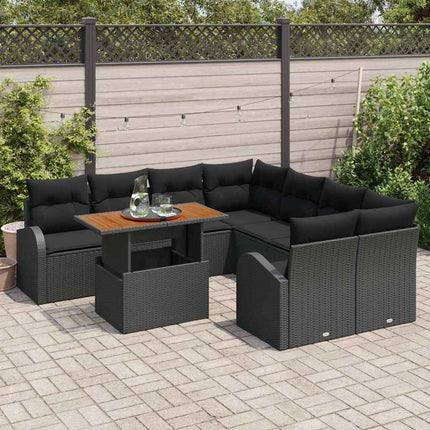 Trädgårdsoffset med lagring 9 pcs Svart Poly rattan